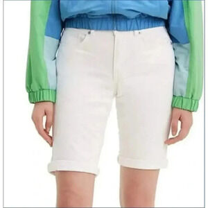 Levi's Bermuda Straight Leg Mid Rise Stretch Jean Shorts Size 8P White Fold Cuff